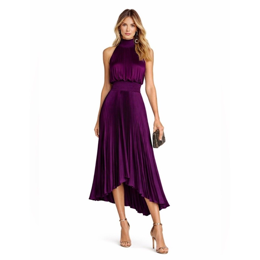 A.L.C. Renzo Satin Pleated Midi Dress 12 Orchid Wedding Guest Cocktail Seen On T